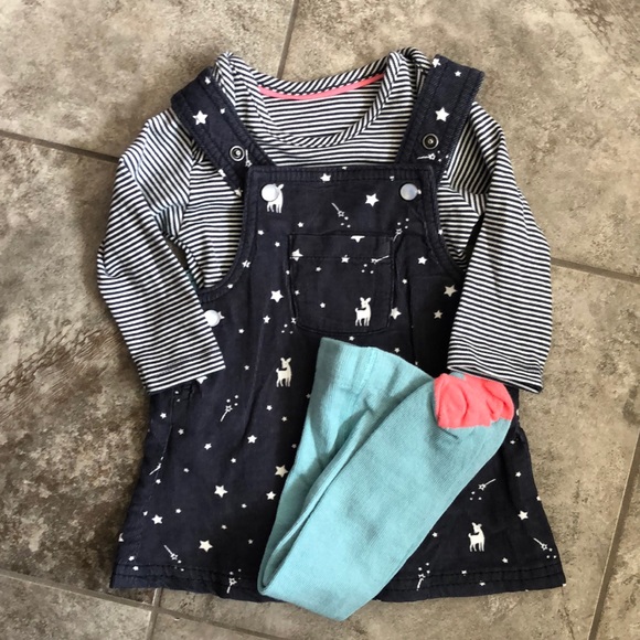 M&S dress overalls, bodysuit, & tights. 0-3 mo. - Picture 1 of 2